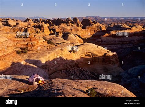 Camping in the Fins section in the Maze District in Canyonlands National Park, Utah Stock Photo ...