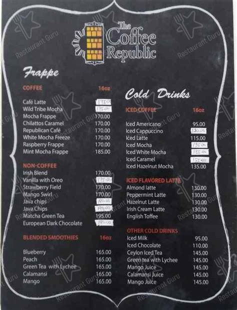 Menu at Coffee Republic, Muntinlupa