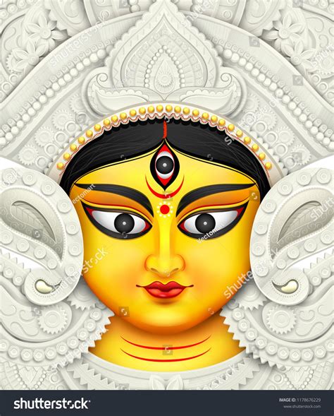 illustration of Goddess Durga Face in Happy Durga Puja Subh Navratri background Amazing Art ...
