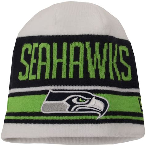 Men's New Era White Seattle Seahawks Snow Top Knit Beanie