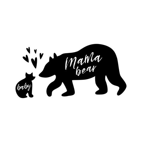 Mama bear. Baby bear. Black bear family print. Simple bear silhouette with stars for mothers day ...