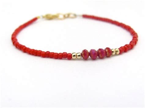 Red Bracelet Red Friendship Bracelet Crystal Beads Seed