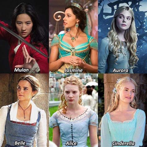 four different pictures of women in dresses with names for the characters on their chests