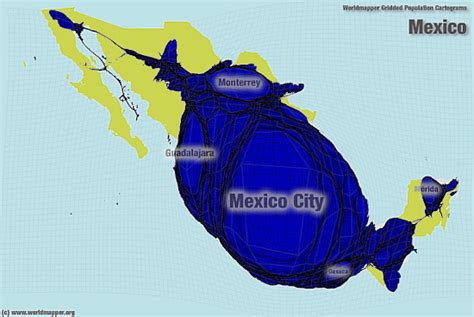 Cartogram of Mexico's population distribution | Geo-Mexico, the geography of Mexico