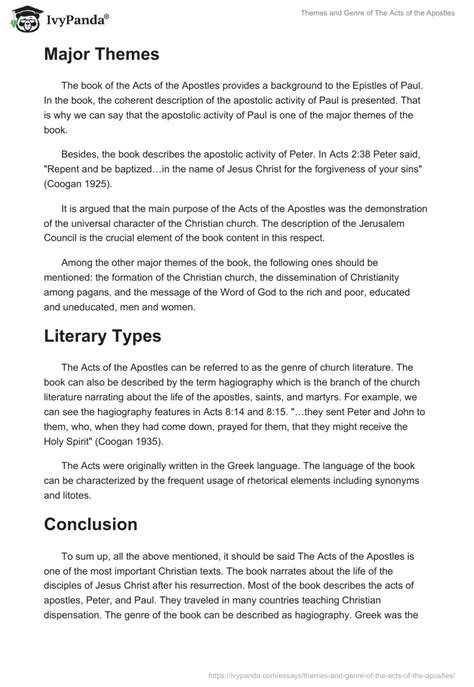 Themes and Genre of "The Acts of the Apostles" - 588 Words | Essay Example