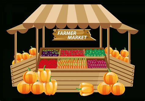 an illustration of a farmer's market with pumpkins and squash