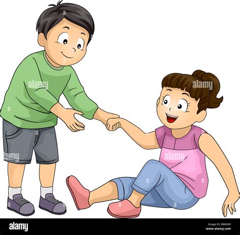 Illustration of a Kid Boy Helping a Kid Girl Stand Up. Positive ...