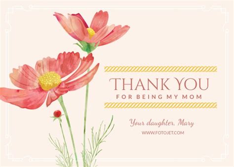 Printable Flower Thank You Card for Mother Template | FotoJet