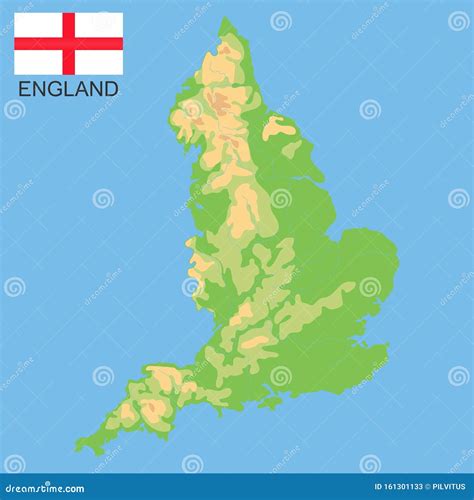 England. Detailed Physical Map of England Colored According To Elevation, with Rivers, Lakes ...