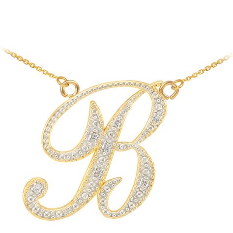 Diamond Script Letter B Pendant Necklace in 10K Gold | Gold Boutique