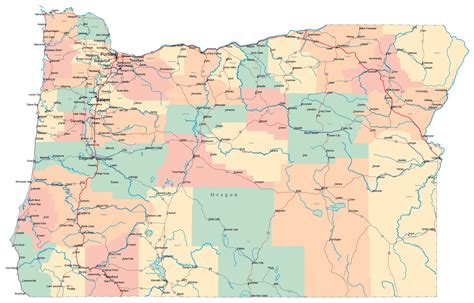 Large administrative map of Oregon state with roads, highways and cities | Vidiani.com | Maps of ...