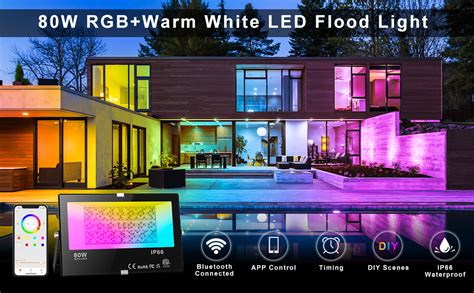 LED Flood Light Outdoor 800W Equivalent, Bluetooth Smart Color Change Landscape Lighting, DIY ...