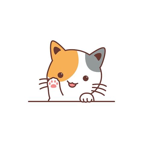 Premium Vector | Cute three color cat waving paw cartoon