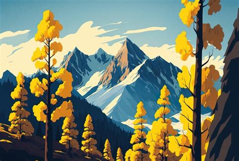 Premium AI Image | Vertical view of mountains and yellow trees with a ...