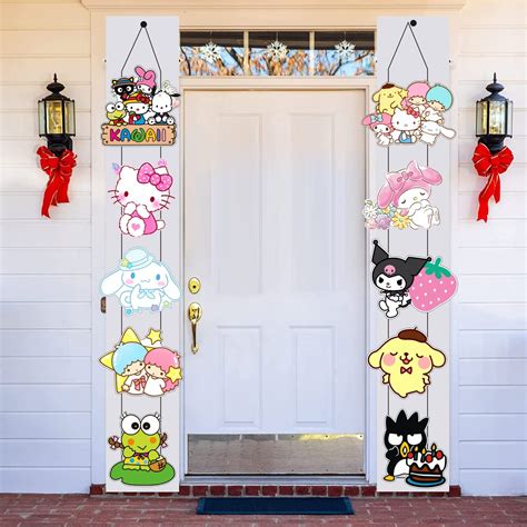 Buy Kitty Porch Sign Door Hanging Banner, Kuromi and My Melody Keroppi Cinnamoroll Badtz Maru ...