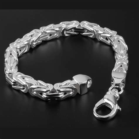 Heavy Chunky Men's Square Byzantine Sterling Silver Bracelet - 8mm Width