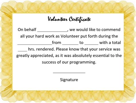 Printable Volunteering Certificate Template Free [Word] - Excel TMP