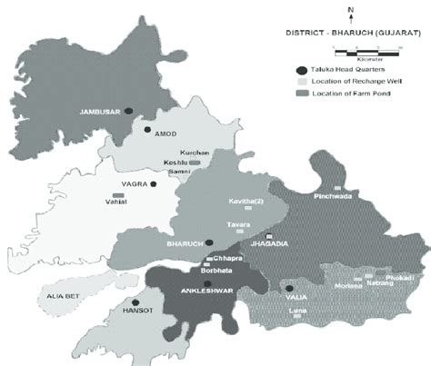 Location map of recharge wells constructed in Bharuch district ...