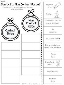 Contact and Non Contact Forces: Cut and Paste Sorting Activity | TpT