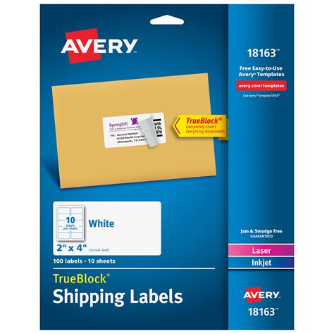 Avery 18163 TrueBlock 2" x 4" White Shipping Labels - 100/Pack