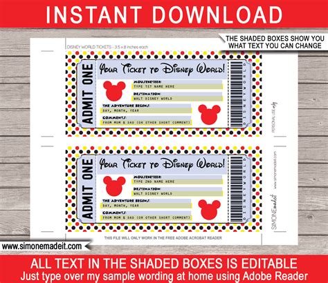 Printable Disney World Tickets - Printable Word Searches