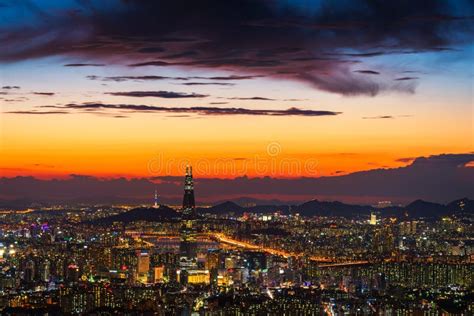 Sunset of Seoul City Skyline, the Best View of South Korea. Stock Photo - Image of city, korean ...