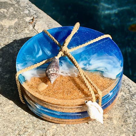 Beach Coasters Set - Ocean Resin Art