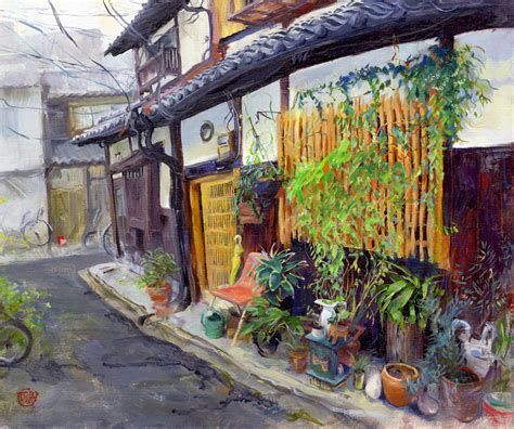 Family Machiya in Kyoto – Original Oil Painting – Thomas Schmall