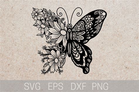 Butterfly Flower SVG. Butterfly Mandala Graphic by tattooworker · Creative Fabrica