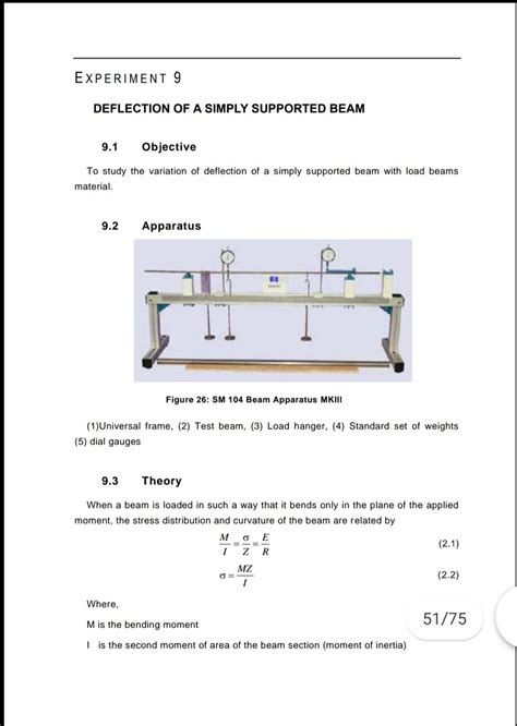 Solved EXPERIMENT 9 DEFLECTION OF A SIMPLY SUPPORTED BEAM | Chegg.com