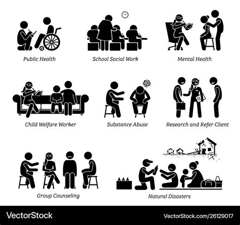 Social workers stick figure pictograph icons Vector Image