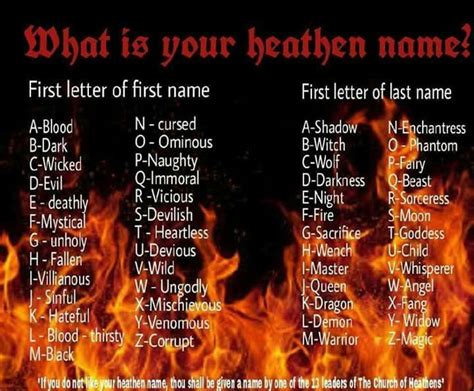 Heathen Name | Funny name generator, Funny names, Devilish