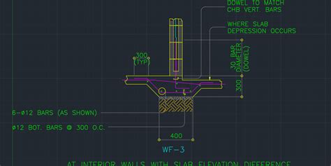 WALL FOOTING AT INTERIOR CHB WALLS WITH SLAB DIFFERENCE - CAD Files, DWG files, Plans and Details