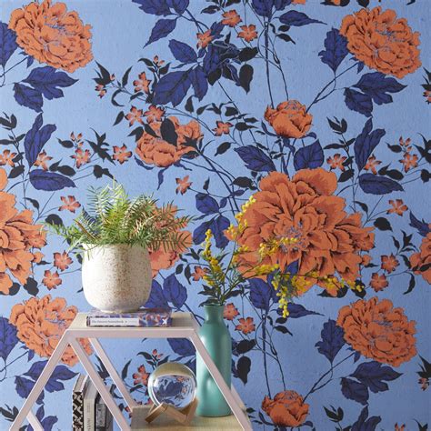 Orange and Blue Vintage Floral Peel-and-Stick Wallpaper | Drew Barrymore's Home Line Has Cute ...