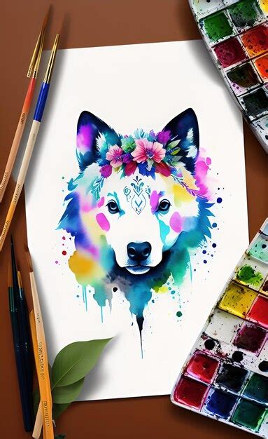 Premium AI Image | A watercolor painting of a husky dog