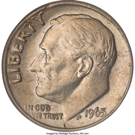 1965 Roosevelt Dime--Struck on a 90% Silver Planchet--Rim | Lot #3463 | Heritage Auctions