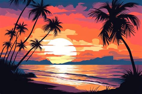 Premium Photo | Beach scene at sunset time Beautiful illustration ...