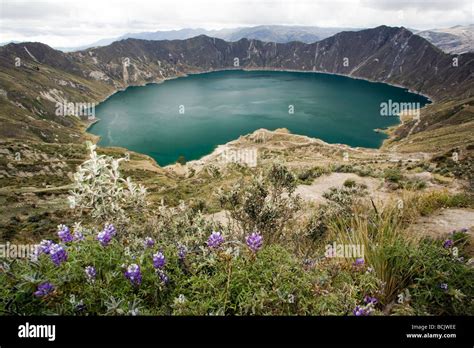 Quilotoa Crater Lake - Quilotoa, Cotopaxi Province, Ecuador Stock Photo ...