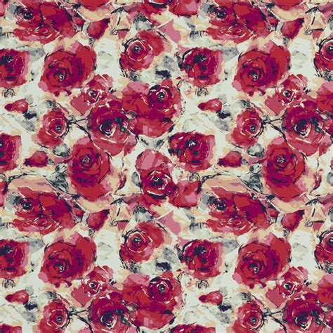 Burgundy and Coral Rose Flower Painting Print Contemporary Linen ...