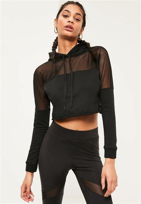 Missguided - Active Black Mesh Panel Hoodie | Womens workout outfits ...