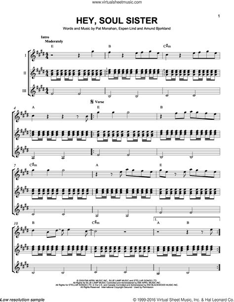 Hey, Soul Sister sheet music for guitar ensemble (PDF)