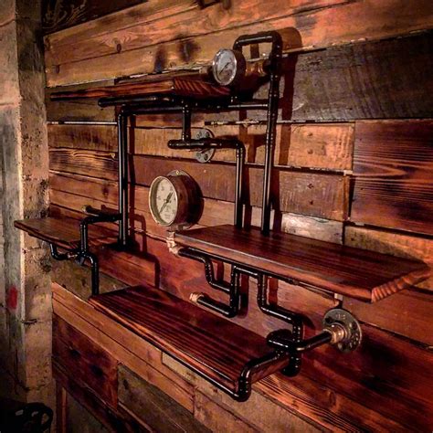 Retro Industrial Rustic Hardwood Shelves steampunk wall art | Etsy | Steampunk home decor ...