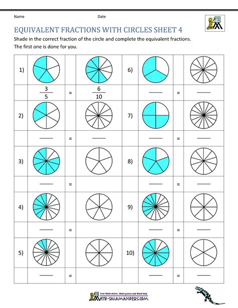 Fractions Worksheets Equal Parts