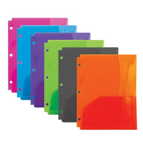 BAZIC 2 Pockets Poly Folder, Translucent Portfolio, 3 Hole Binder Letter Size Plastic Folders ...