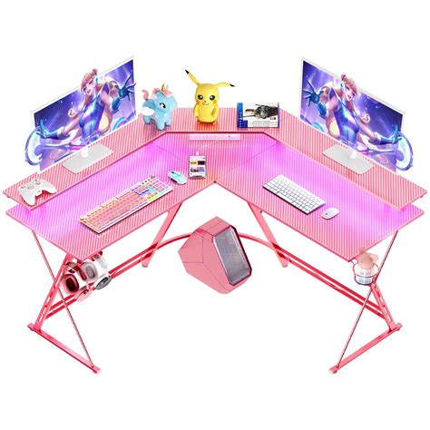 Buy SEVEN WARRIOR Gaming Desk 50.4” with LED Lights& Power Outlets, L-Shaped Gaming Desk Carbon ...