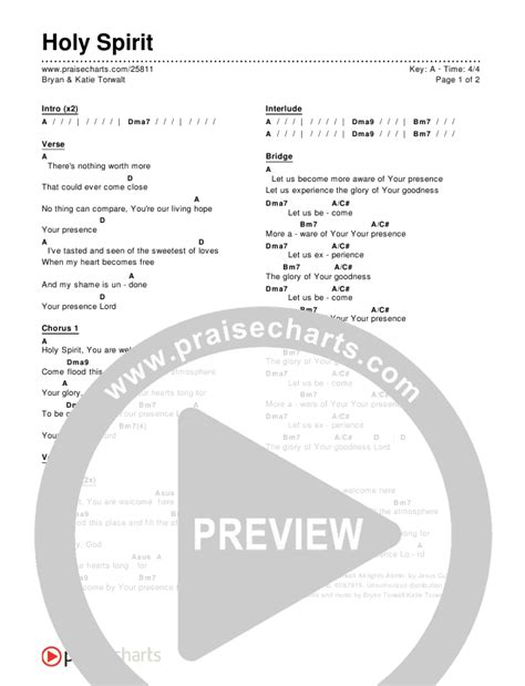 Holy Spirit Chords PDF (Bryan & Katie Torwalt) - PraiseCharts