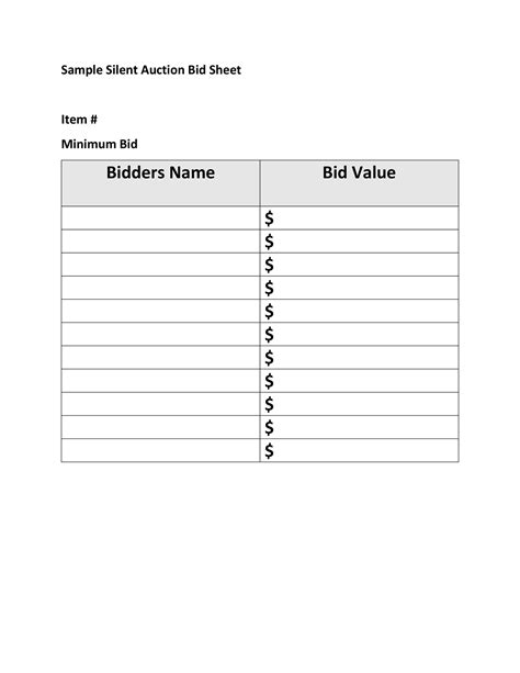 Free Printable Silent Auction Bid Sheets Free