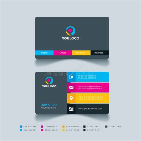 Business Card Template with Printshop Concept. Flat Design Cmyk ...