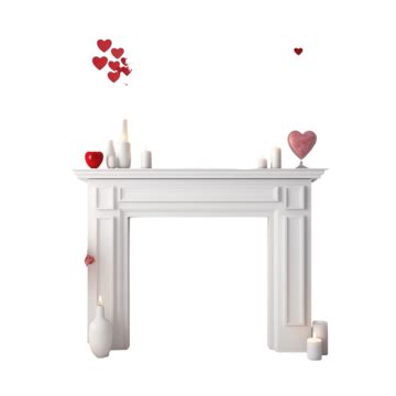 Modern Fireplace Mantle In White Room Decorated For Valentines Day With Hearts, Wedding Party ...