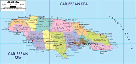 Large political and administrative map of Jamaica with roads, cities and airports | Jamaica ...